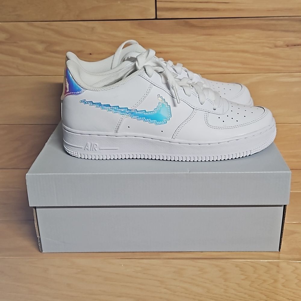 Nike Air Force 1 GS Digital Swoosh White Multi-Color Black CW1577-100 - Picture 11 of 11